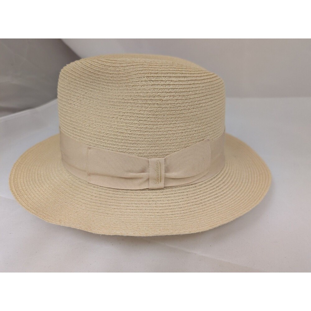 Borsalino Beige Hemp Fedora with Beige Hat Band - Size 56 (US 7) - Preowned